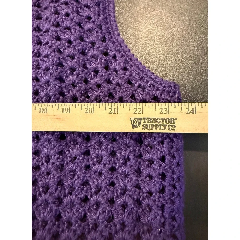 Womens Handmade 2X Vest Cardigan Purple Crochet Open Knit Ornate Clasp Boho Chic